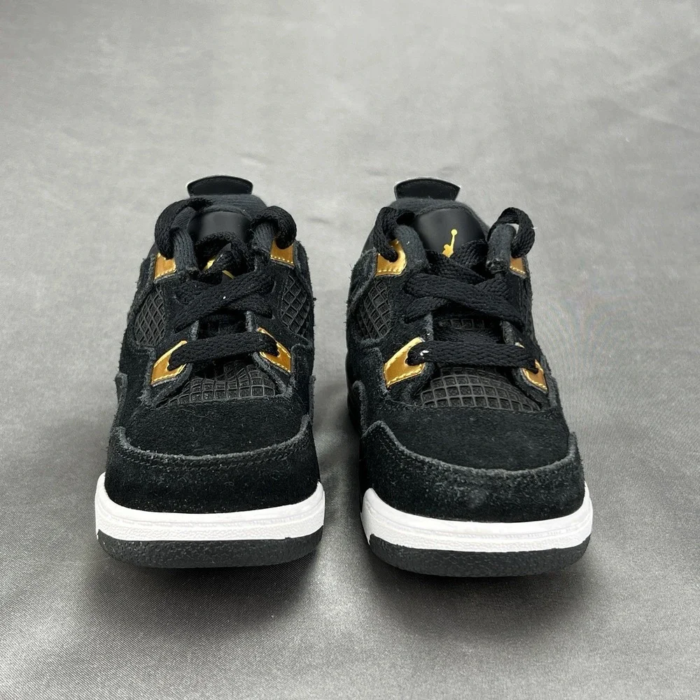 Nike Air Jordan 4 Retro Shoe 308500-032 Black White Gold Royalty Baby Toddler 7C